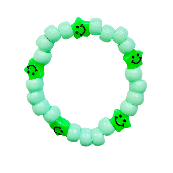 Light Green Kandi Bracelet W/ Green Smiley Stars