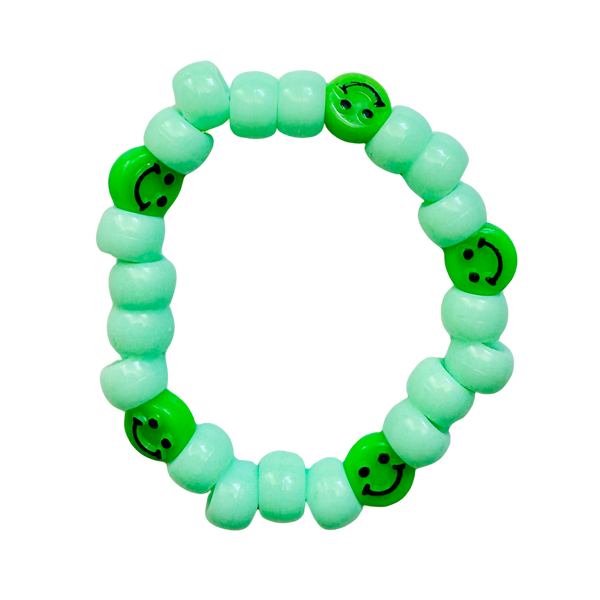 Light Green Kandi Bracelet w/ Green Smiley