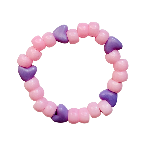 Pink Kandi Bracelet w/ Purple Hearts