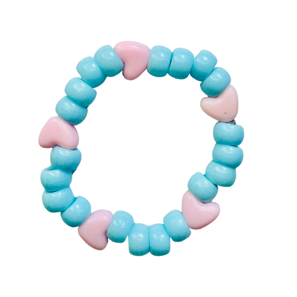 Light Blue Kandi Bracelet w/ Pink Hearts