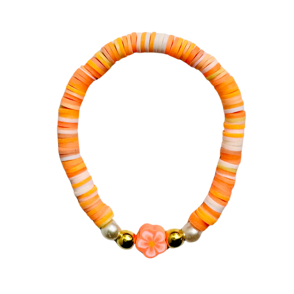 Orange Flower Clay Bead Bracelet