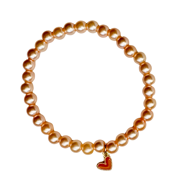 Orange Pearl Bracelet w/ Orange Heart Charm