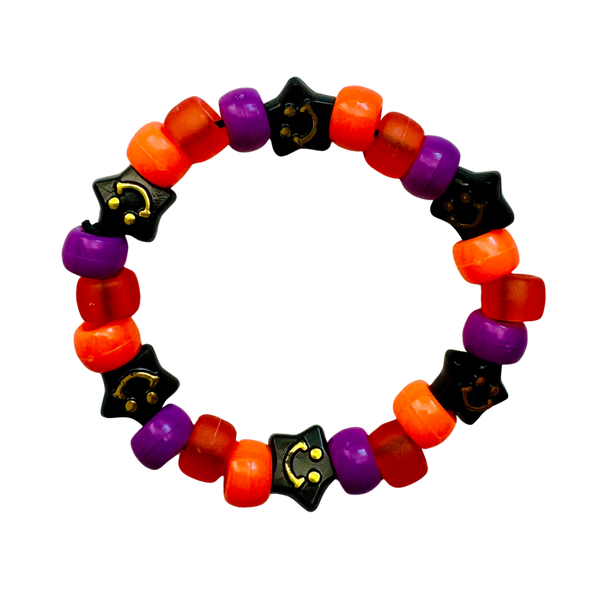 Orange and Purple Kandi Bracelet W/ Black Smiley Stars
