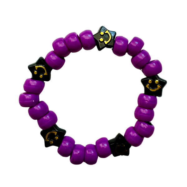 Purple Kandi Bracelet W/ Black Smiley Stars