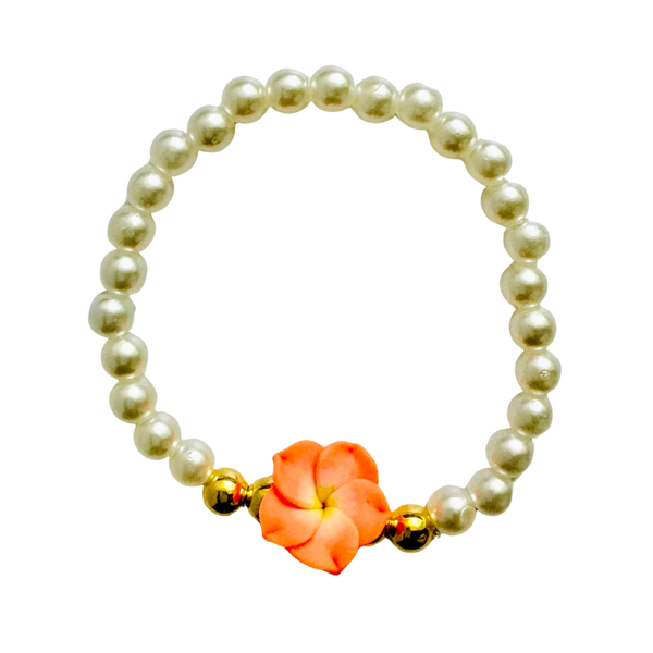 Orange Flower Pearl Bracelet