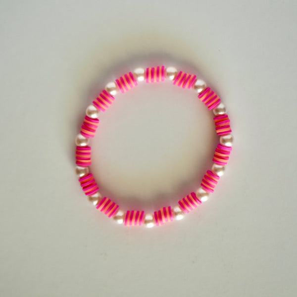 Pearl and Clay Bead Bracelet (Preppy Pink and Orange)