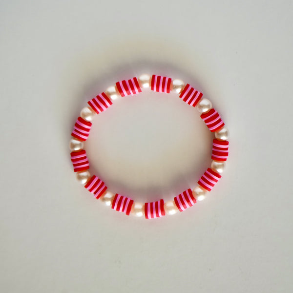 Pearl and Clay Bead Bracelet (Red and Pink)