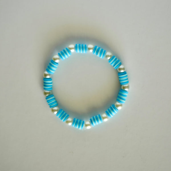 Pearl and Clay Bead Bracelet (Light Blue)