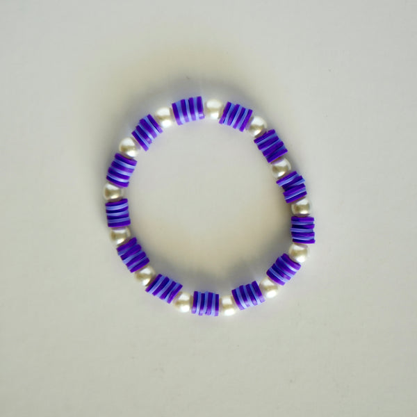 Pearl and Clay Bead Bracelet (Purple)