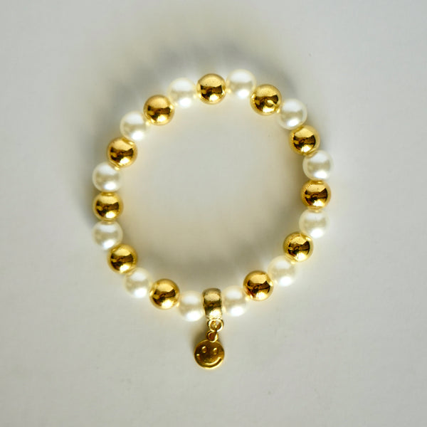 Pearl and Golden Beads w/ Golden Smiley Charm