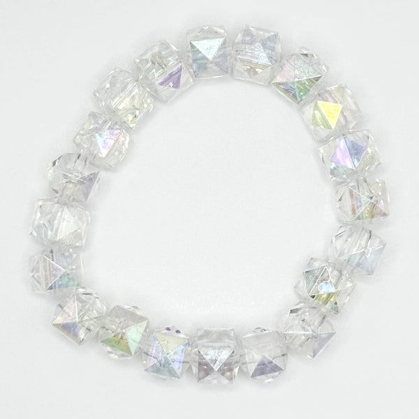 Square Faceted Bead Bracelet (10mm, Clear)