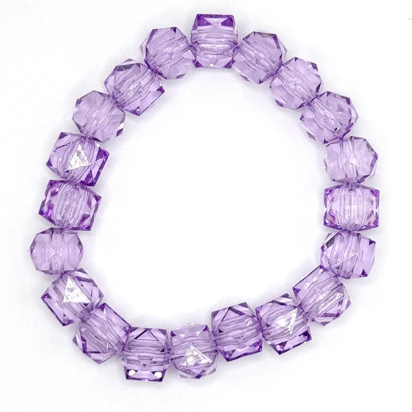 Square Faceted Bead Bracelet (10mm, Purple)