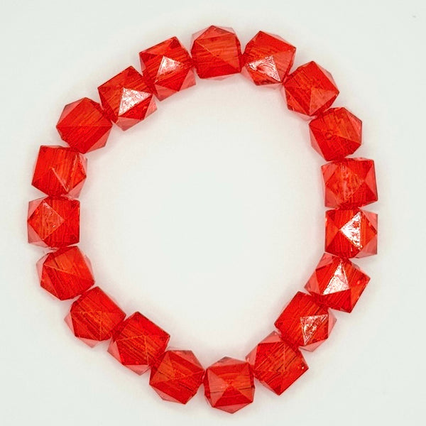 Square Faceted Bead Bracelet (10mm, Red)