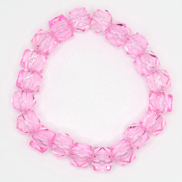 Square Faceted Bead Bracelet (10mm, Pink)