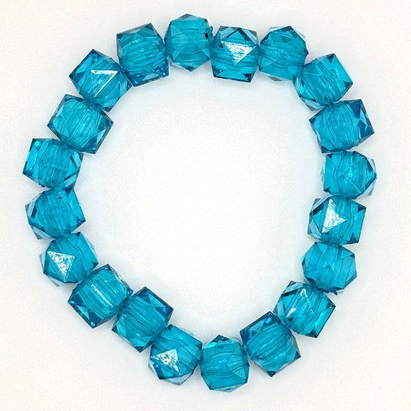 Square Faceted Bead Bracelet (10mm, Light Blue)