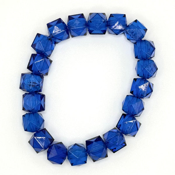 Square Faceted Bead Bracelet (10mm, Blue)