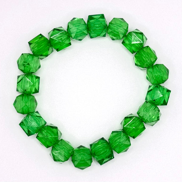 Square Faceted Bead Bracelet (10mm, Green)