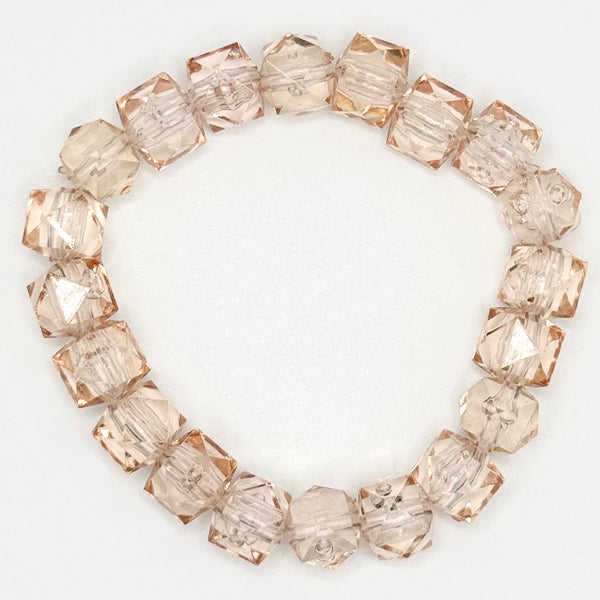 Square Faceted Bead Bracelet (10mm, Light Peach)