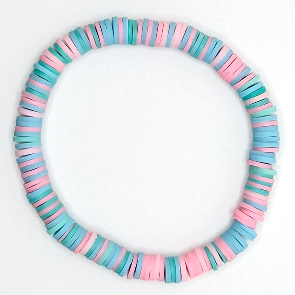 Clay Bead Bracelet (Pink/Light Blue/Turquoise Mix)