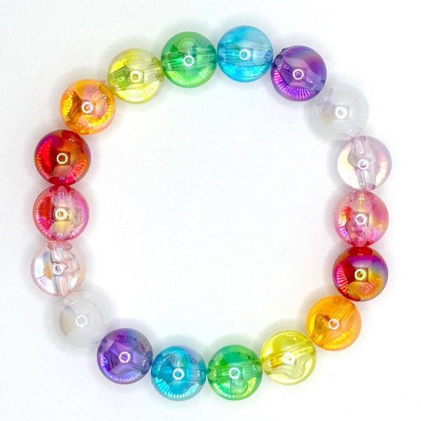 Acrylic Bead Bracelet (10mm, AB Coated Rainbow Mix)